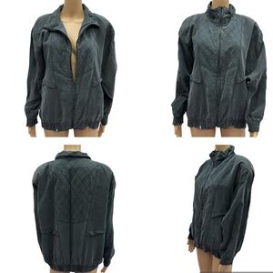 Vintage Silk Rhoda Lynne Lightweight Full Zip Jacket with Shoulder Pads Medium